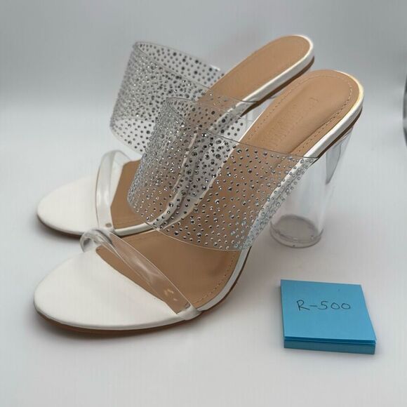 CUSHIONAIRE Women's Nori rhinestone lucite Heel Sandal SIZE 7.5 PREOWNED WHITE S - Picture 4 of 8